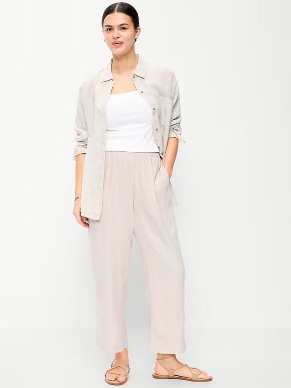 Relaxed High-Rise straight Leg Pants in Flax Linen XL TALL